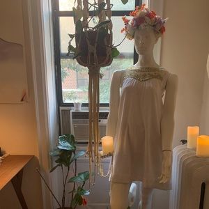 Mauve white trapeze rhinestone dress